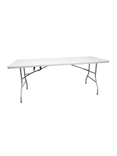 Jardin202 - Mesa Plegable Rectangular 180x70x74cm Catering | Mesa Resina con Patas de Acero Plegable para Eventos y terrazas | Unidad (Blanca)