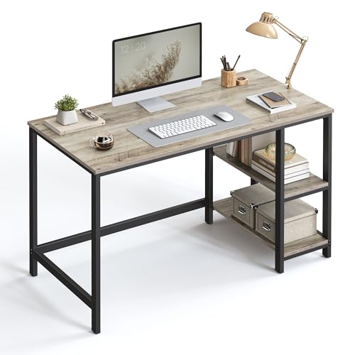 VASAGLE Escritorio, Mesa de Ordenador, con 2 Estante a la Izquierda o a la Derecha, para Oficina, Dormitorio, Estructura de Acero, Industrial, Greige y Negro LWD47MB