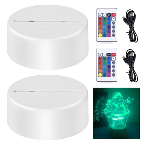 2 piezas 3D LED luz nocturna base de luz: base LED con mando a distancia y cable USB, lámpara de ilusión 3D 7 colores luces regulables, lámpara decorativa para habitación de los niños, dormitorio,