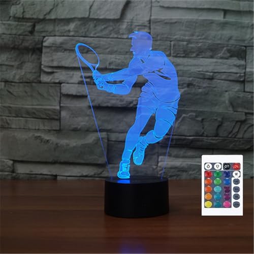 FLRXHK Lámpara de mesa táctil con ilusión 3D de tenis, lámpara de escritorio con control remoto, 16 colores, luz nocturna USB LED óptica para niños, decoración de habitación de regalo