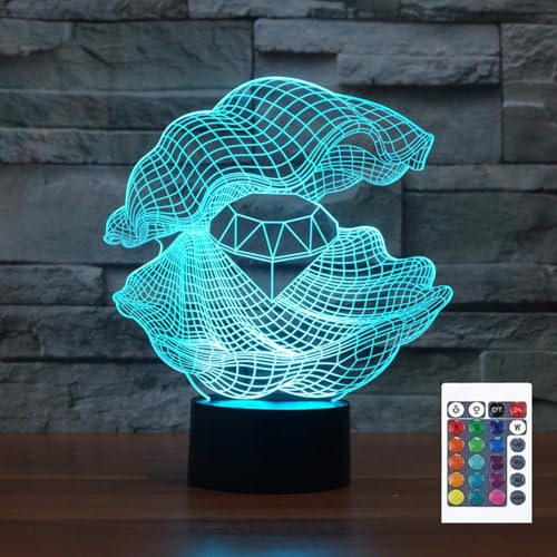 FLRXHK Shell Diamonds - Lámpara de noche con ilusión 3D, lámpara de escritorio táctil con control remoto, 16 colores, luz nocturna USB LED óptica para niños, decoración de habitación de regalo
