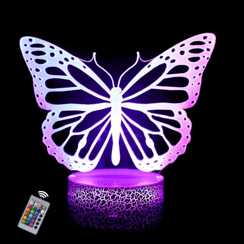 INTUPGD Lámpara de ilusión 3D, Mariposa lámpara de noche con ilusión óptica de 16 colores que cambia con control remoto para niños niñas niños