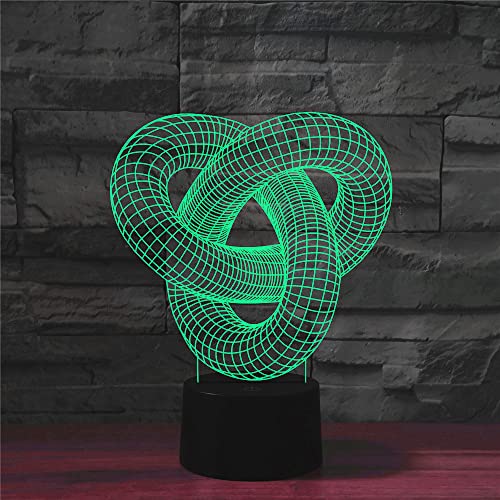 QQY Luz nocturna 3D, LED colorido 3D ilusión óptica lámpara táctil remoto USB noche luz mesita de noche mesa lámpara de escritorio para niños niñas niños regalos (Anillo doble)