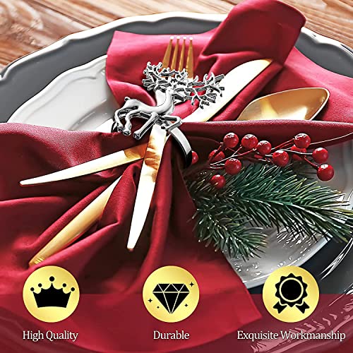 LATERN 12 Piezas Servilleteros De Reno De Navidad, 6CM Plata Servilleteros De Alce Hebilla De Servilleta De Reno para Decoración De La Mesa De La Fiesta De Acción De Gracias del Almuerzo De Navidad