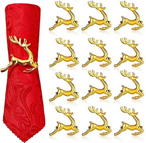 LATERN 12 Piezas Servilleteros De Reno De Navidad, 6CM Oro Servilleteros De Ciervo Hebilla De Servilleta De Reno para Decoración De Mesa De Fiesta De Acción De Gracias del Almuerzo De Navidad