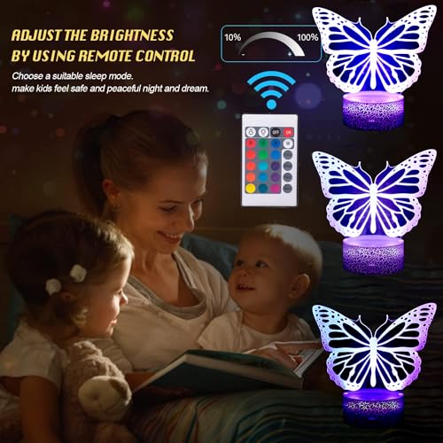 INTUPGD Lámpara de ilusión 3D, Mariposa lámpara de noche con ilusión óptica de 16 colores que cambia con control remoto para niños niñas niños