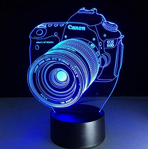 KJsdaADSA Lámpara de ilusión óptica 3D, luz de noche LED 3D, lámpara de cabecera táctil de 7 colores, mesa de dormitorio Art Deco, luz nocturna para niños, regalo de cumpleaños para niños, cámara
