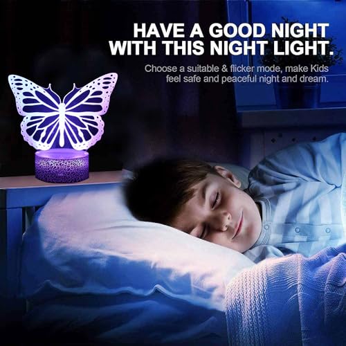 INTUPGD Lámpara de ilusión 3D, Mariposa lámpara de noche con ilusión óptica de 16 colores que cambia con control remoto para niños niñas niños