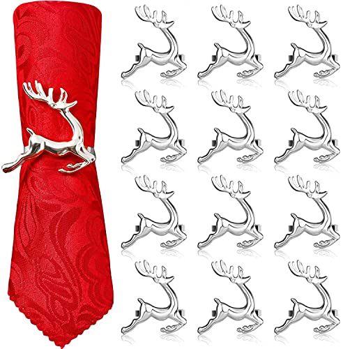 LATERN 12 Piezas Servilleteros De Reno De Navidad, 6CM Plata Servilleteros De Ciervo Hebilla De Servilleta De Reno para Decoración De Mesa De Fiesta De Acción De Gracias del Almuerzo De Navidad