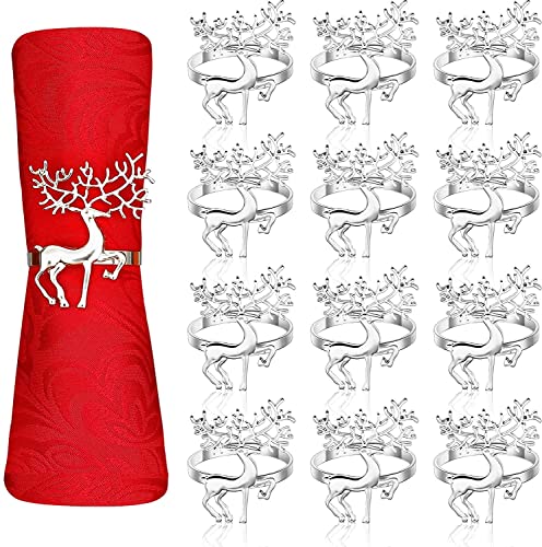 LATERN 12 Piezas Servilleteros De Reno De Navidad, 6CM Plata Servilleteros De Alce Hebilla De Servilleta De Reno para Decoración De La Mesa De La Fiesta De Acción De Gracias del Almuerzo De Navidad