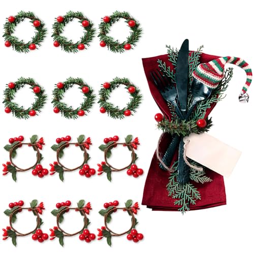 ACTOYS Servilleteros Navidad 12 Piezas Anillos de Servilletas de Navidad, Servilleteros Navidad, Anillos de Servilleta Guirnal para Decoracion Mesa Navidad, Fiesta, Cena, Año Nuevo