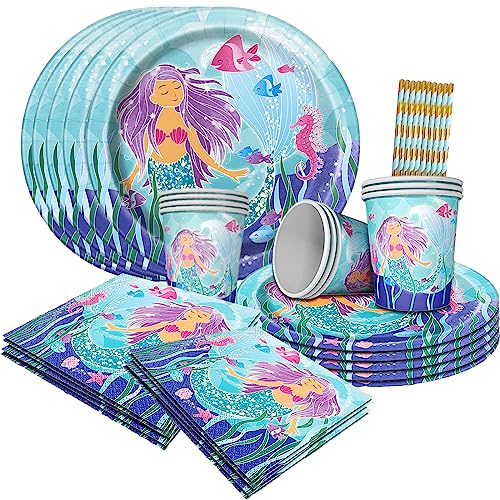YOUYIKE 40 Piezas Set De Vajilla Sirena, sirena platos cumpleaños, platos cumpleaños niña sirena, Suministros para Fiesta de Sirena, para Niños Cumpleaños, Fiesta Temática, Decoración de Baby Shower
