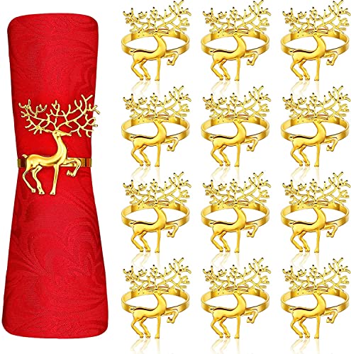 LATERN 12 Piezas Servilleteros De Reno De Navidad, 6CM Oro Servilleteros De Alce Hebilla De Servilleta De Ciervo para Decoración De Mesa De Fiesta De Acción De Gracias del Almuerzo De Navidad